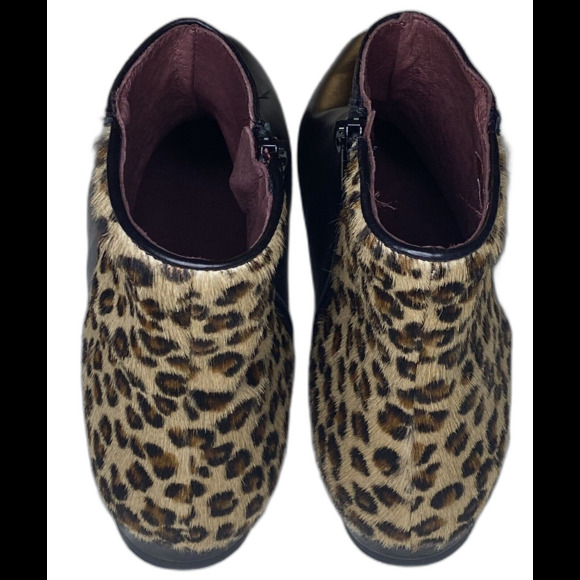 SABRINAS Ankle Boots Leather Calf Hair Fur Leopard Spain Womens 38 US 7.5 Black - Picture 5 of 9